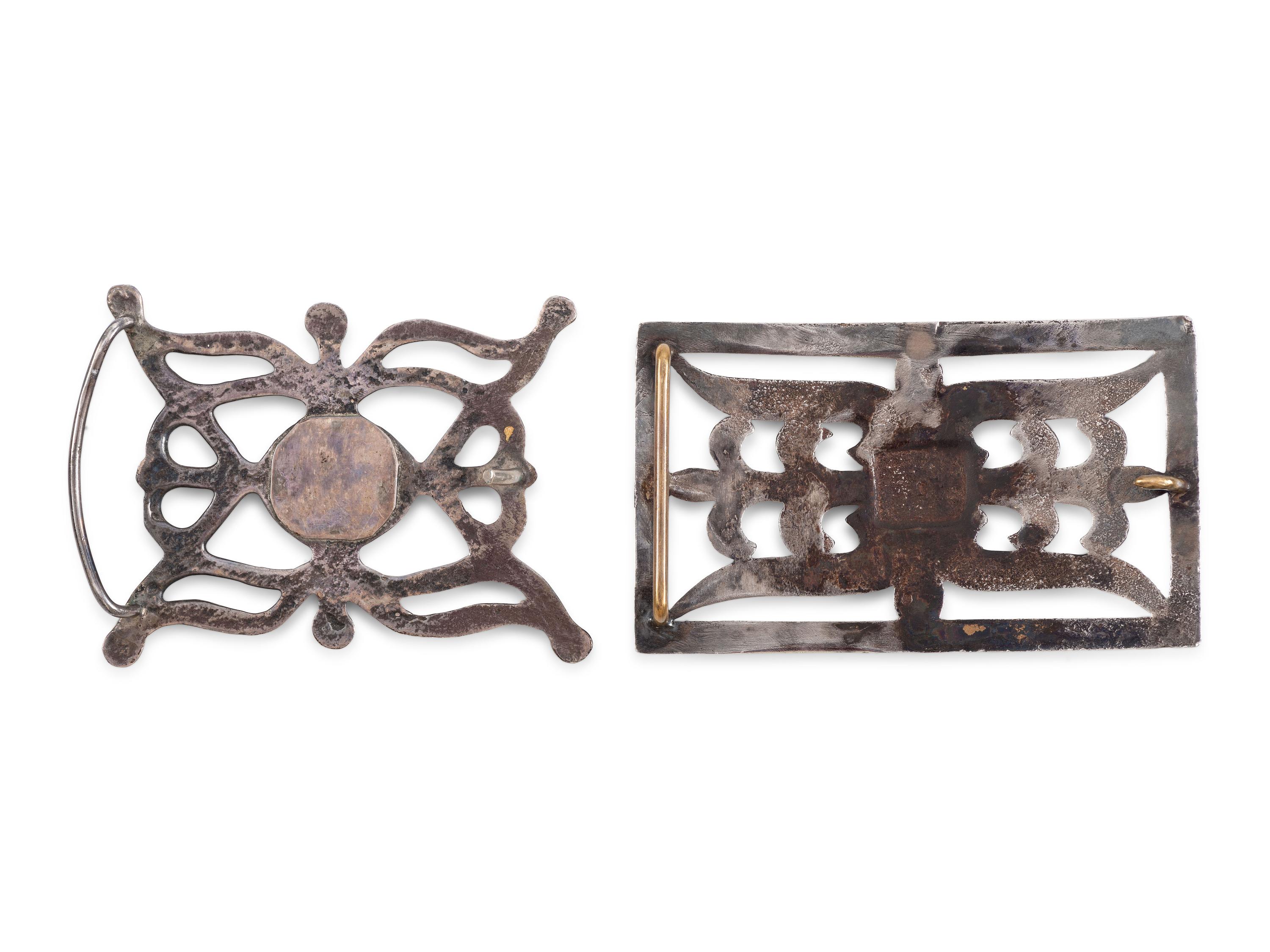 Pair of Navajo Sandcast Silver Belt Buckles