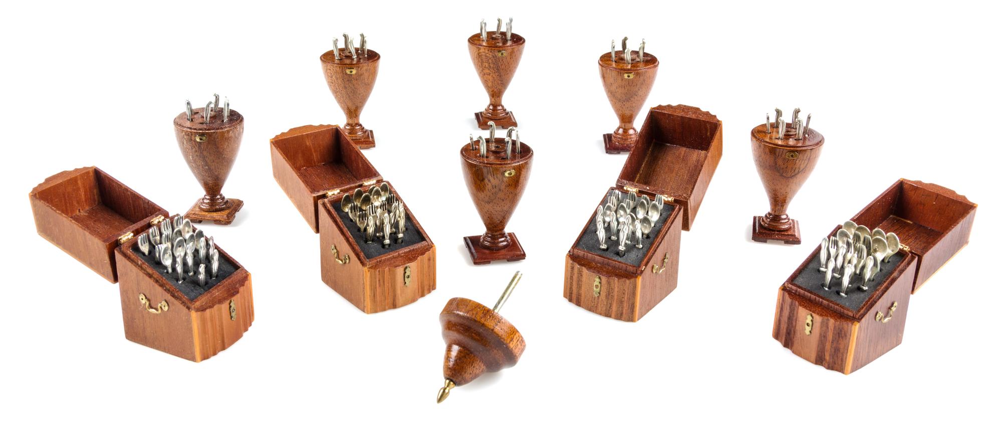 A Group of Ten Cutlery Boxes, Else Keuker-Hardenberg, 1989, comprising six knife urns and four cutlery boxes, each fitted with silver f