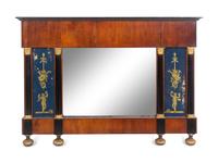 A Continental Parcel Gilt, Ebonized Walnut and Églomisé Overmantel Mirror