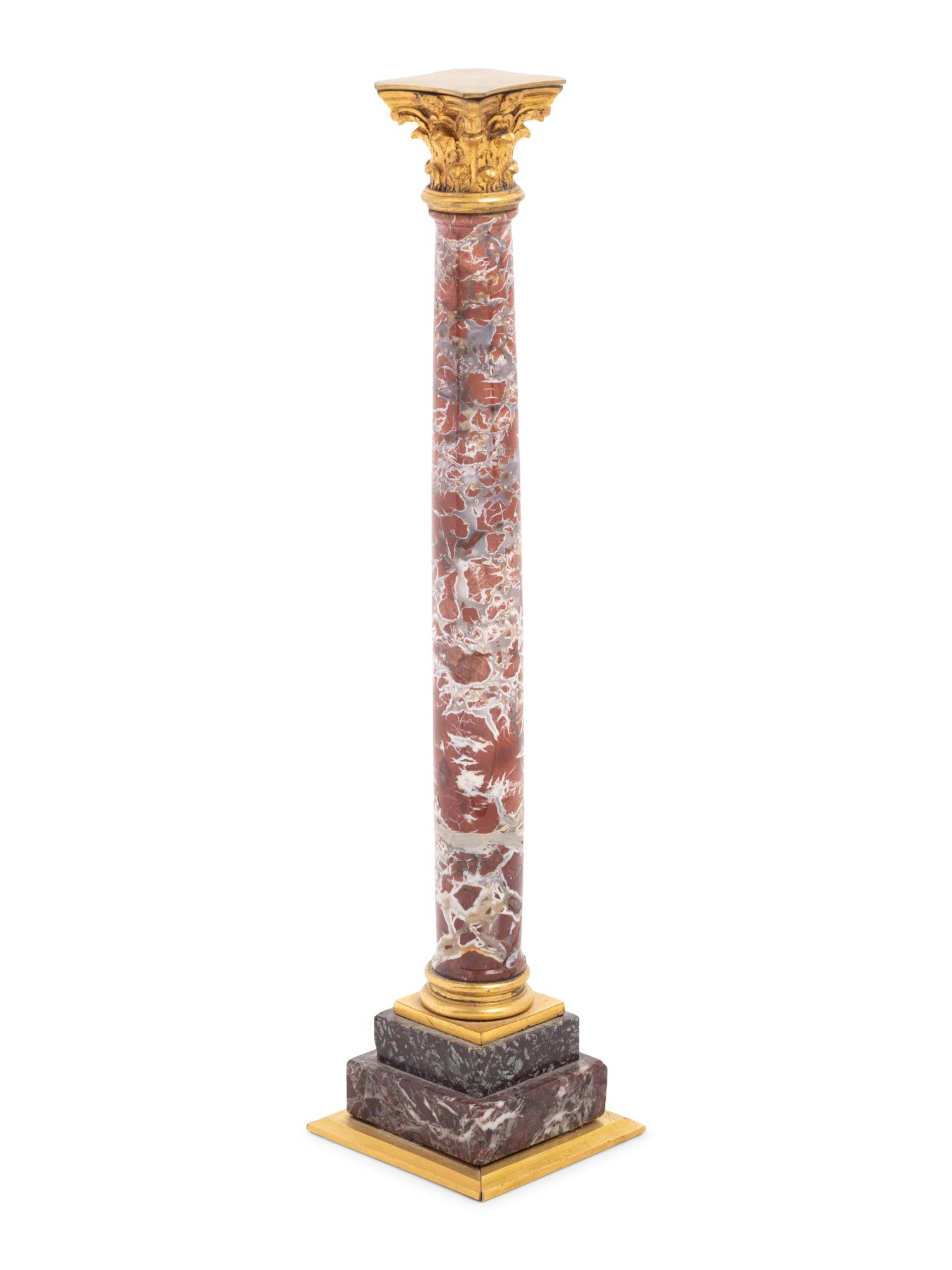 A Grand Tour Gilt Bronze and Marble Column