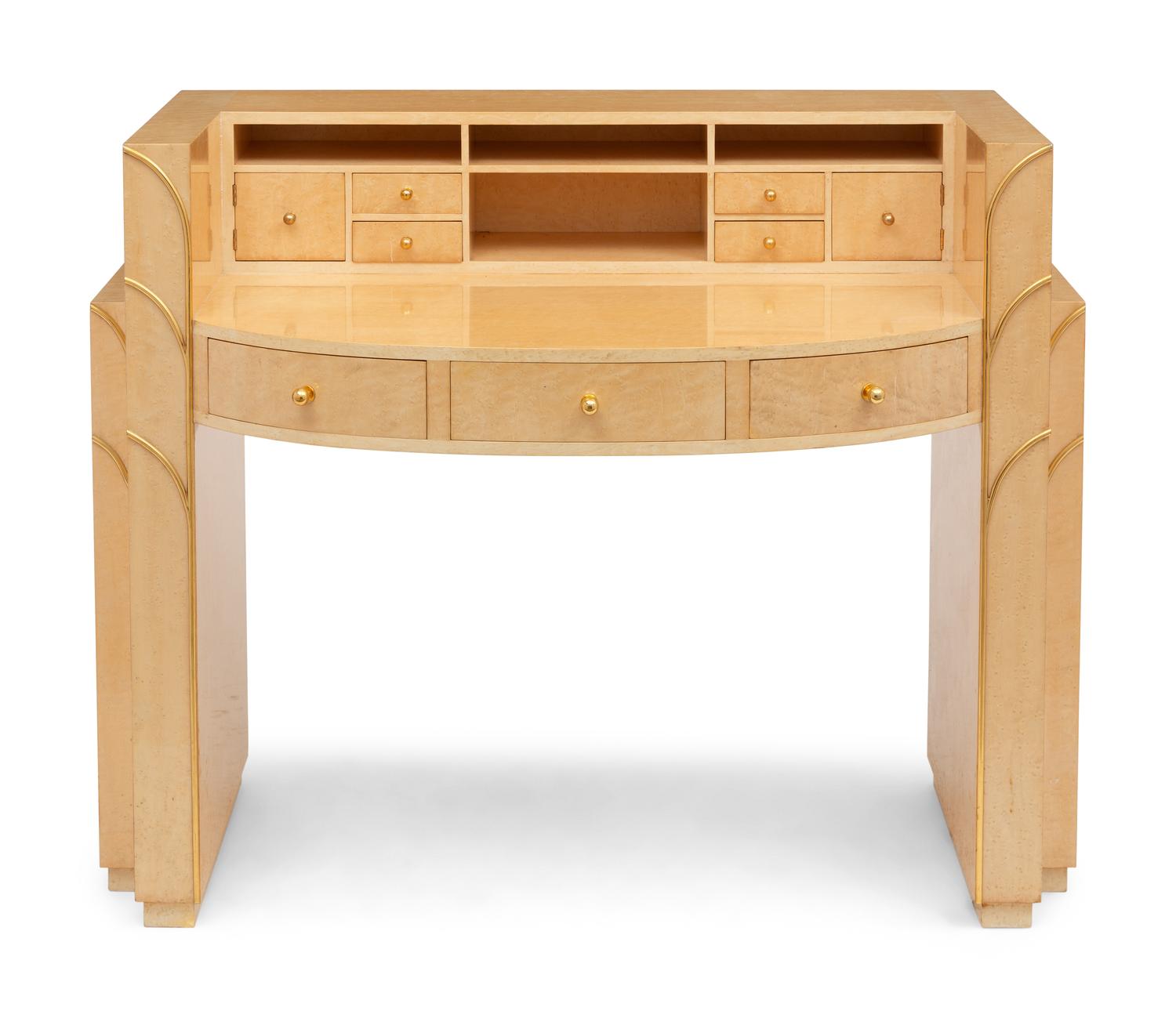 An Art Deco Style Brass Mounted Birdseye Maple Dressing Table
