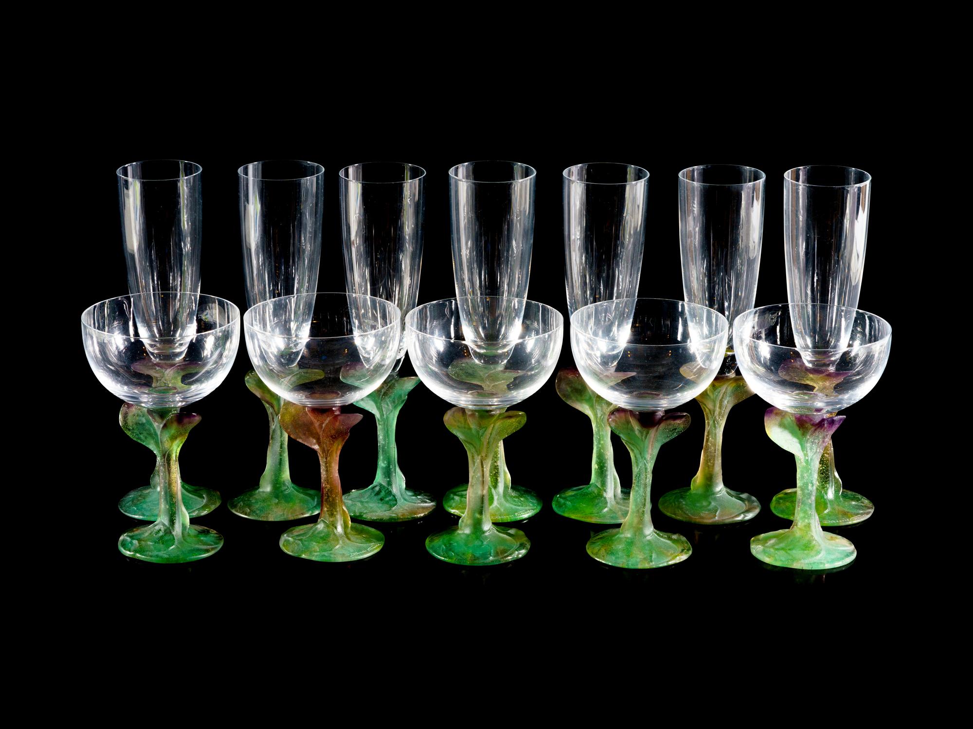A Daum Colored Glass Stemware Champagne Service