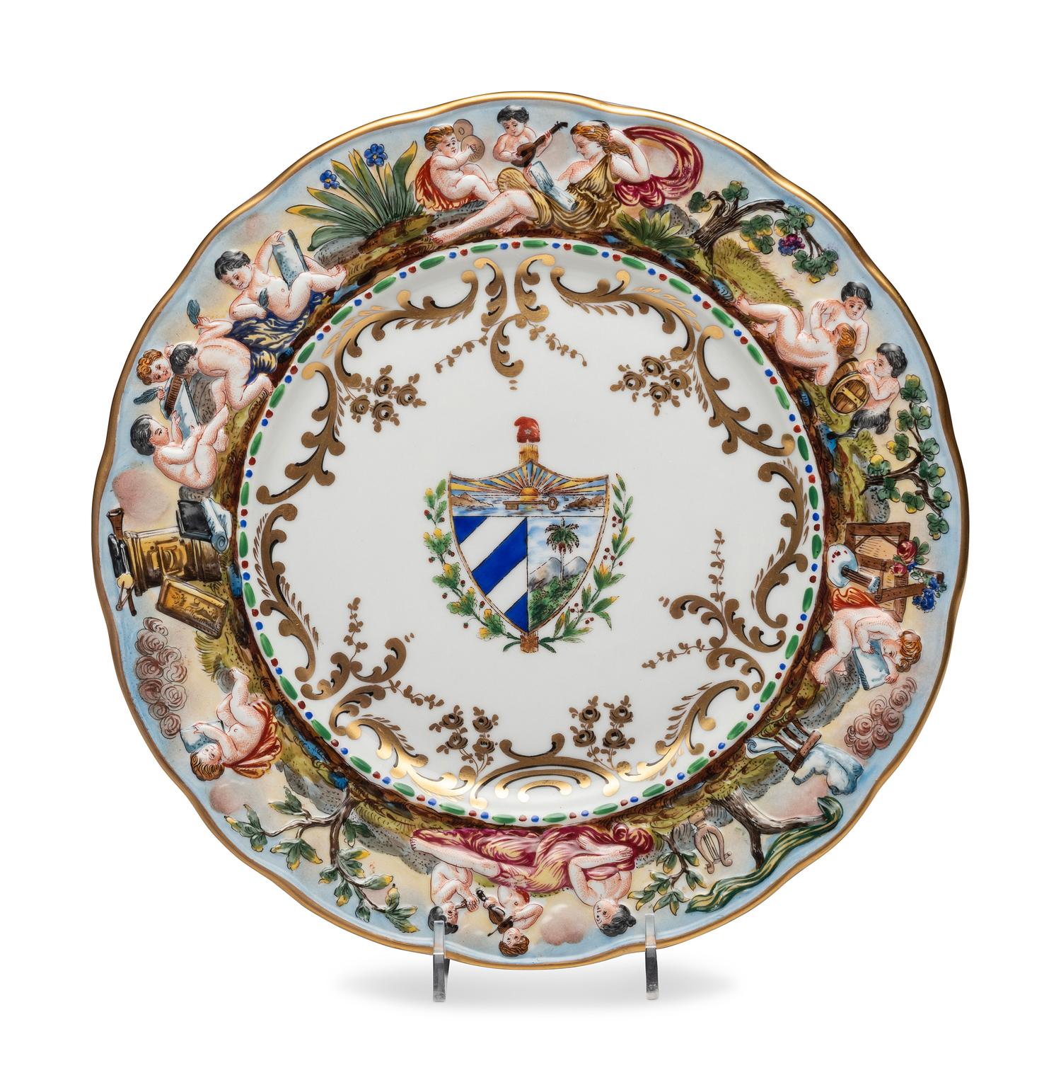 A Set of Twelve Capodimonte Porcelain Armorial Plates