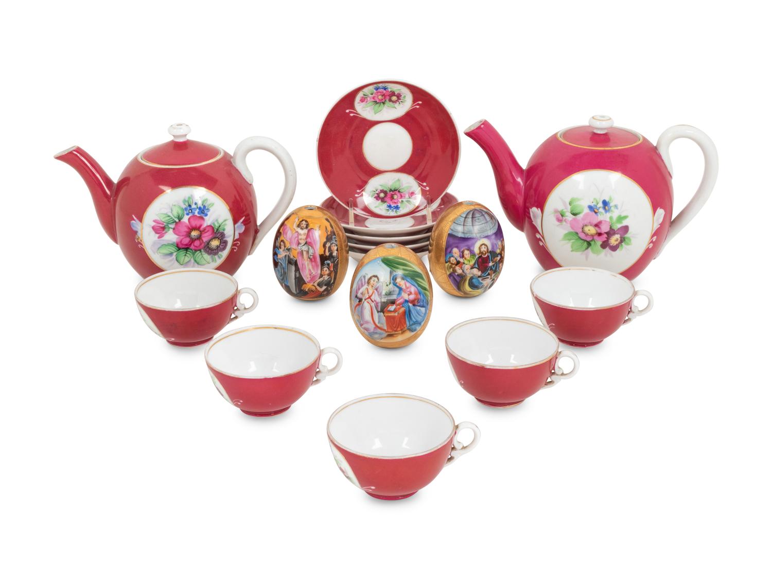 A Russian Porcelain Tea and Coffee Service for Five