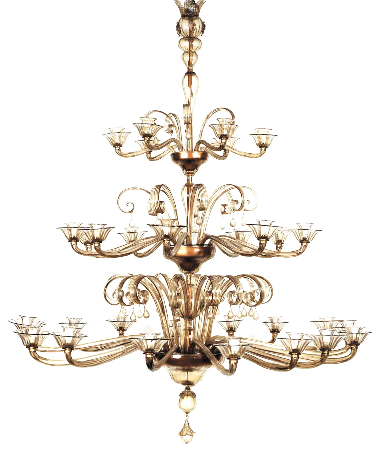 A Fratelli Toso Amber Glass Thirty-Two Light Chandelier