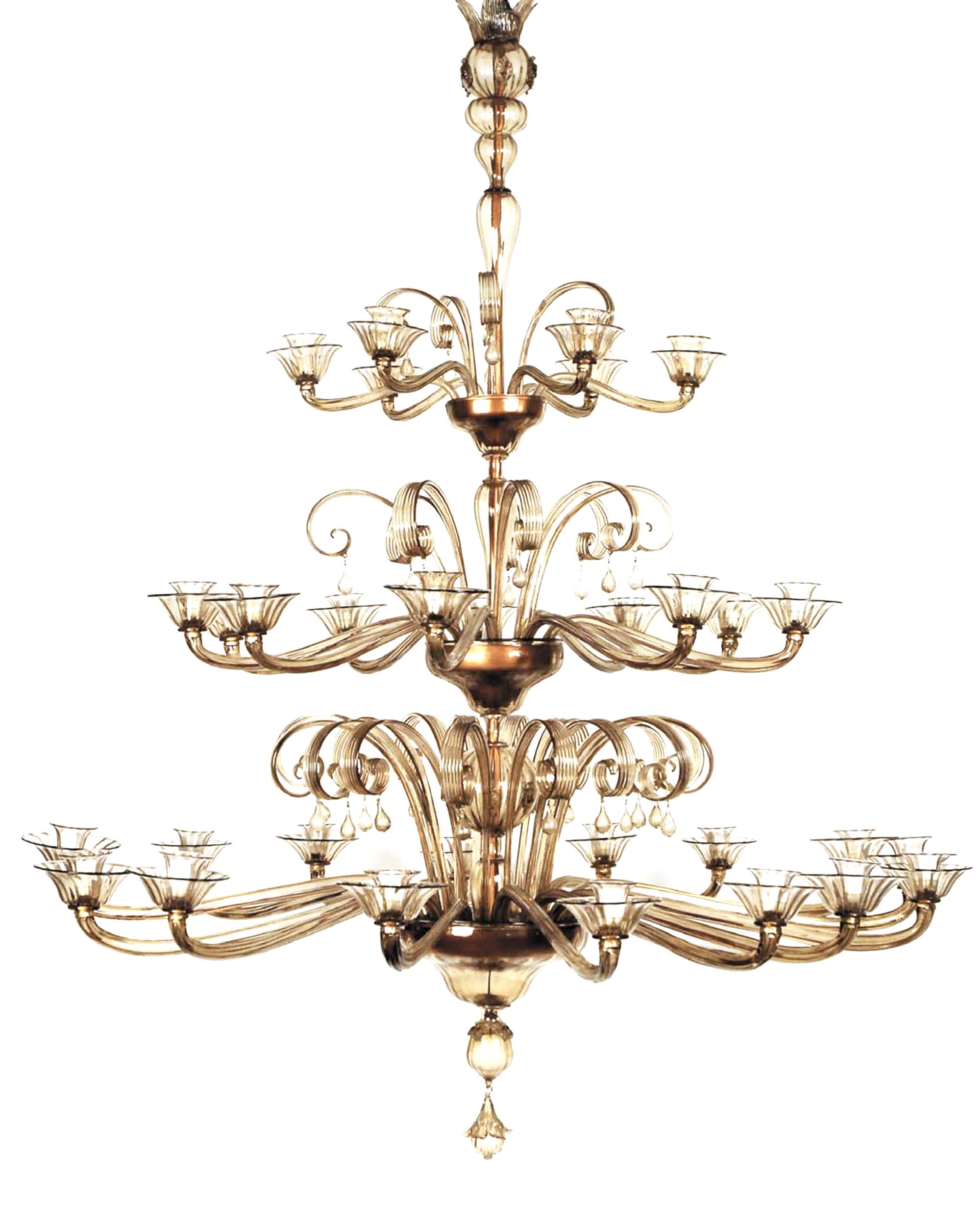 A Fratelli Toso Amber Glass Thirty-Two Light Chandelier