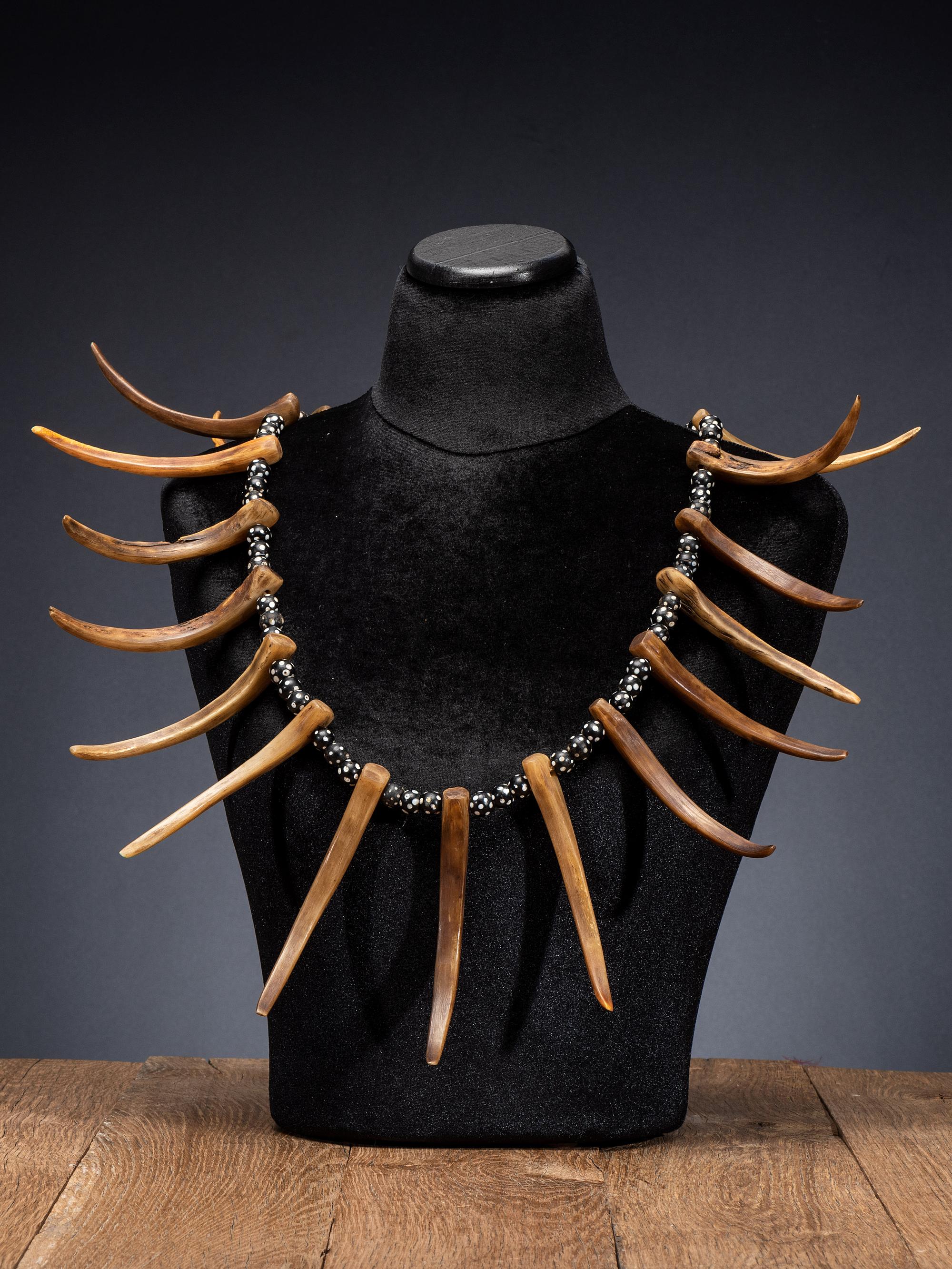 Apsáalooke [Crow] Imitation Bear Claw Necklace, with Trade Beads