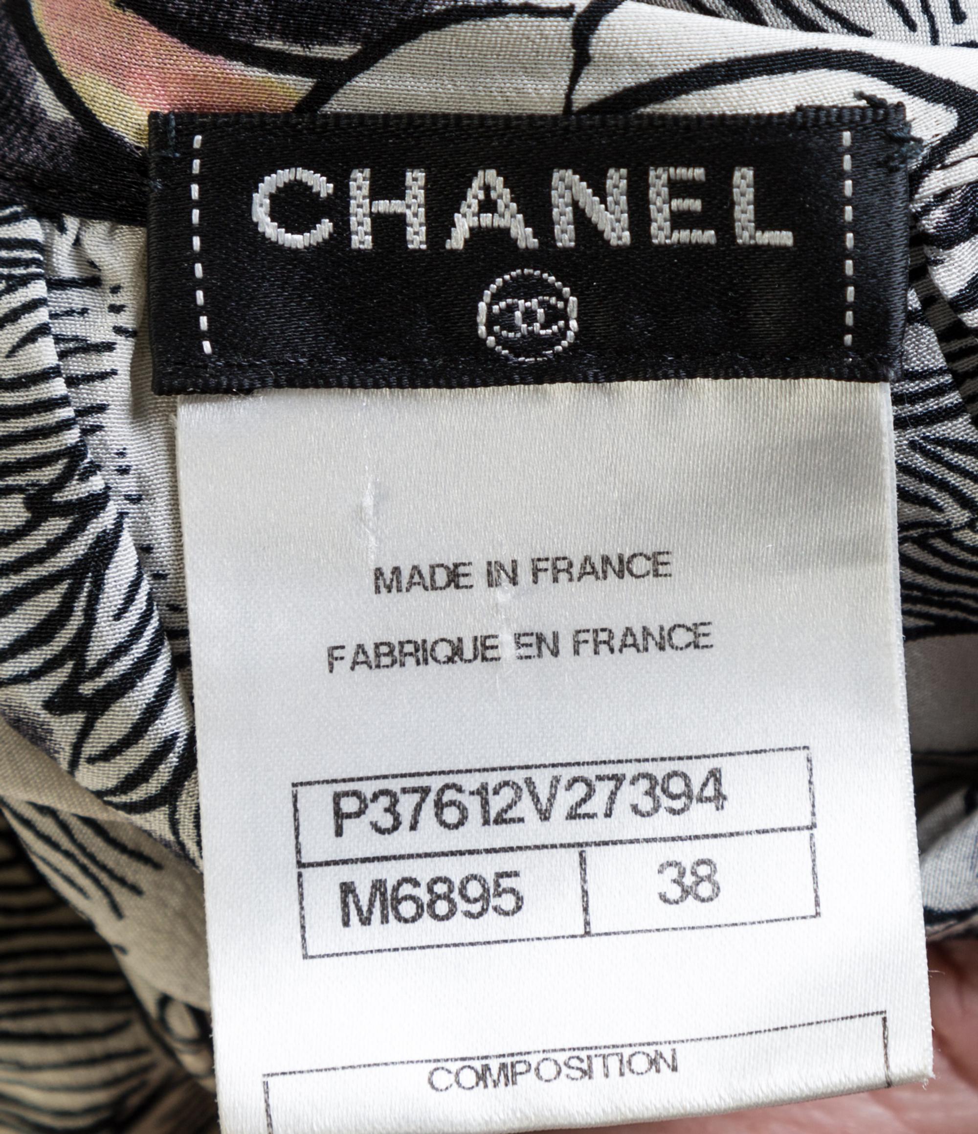 A Chanel Black and White Silk Lion Print Halter Dress, Size 38.