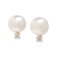 Cultured Pearl, Diamond, and Yellow Gold Earrings