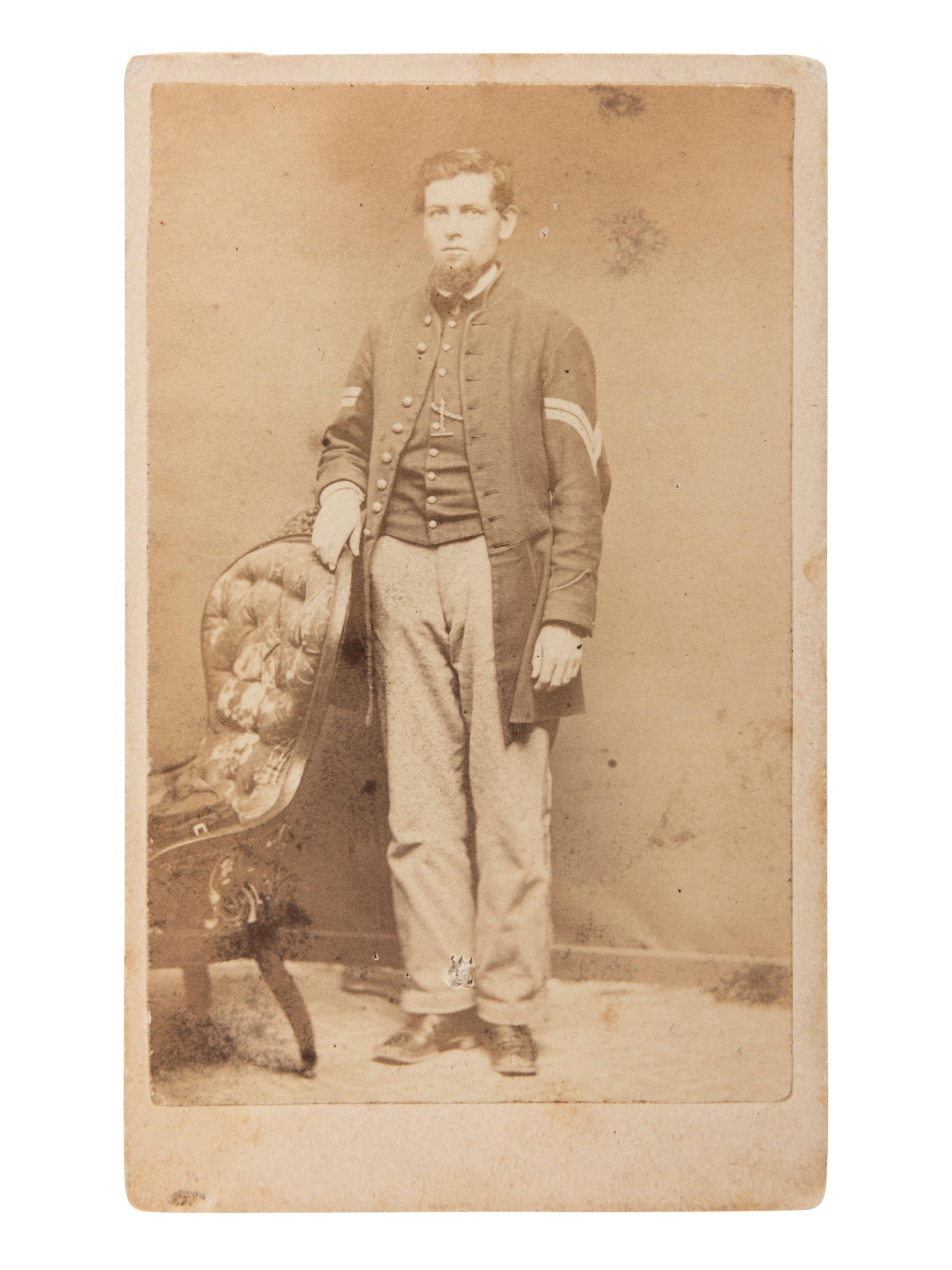 [CIVIL WAR]. A group of 5 items identified to Private Reuben Morris (3), 4th Iowa Cavalry, and John Spence, 24th Kentucky Infy., DOW, incl. photographs and documents.