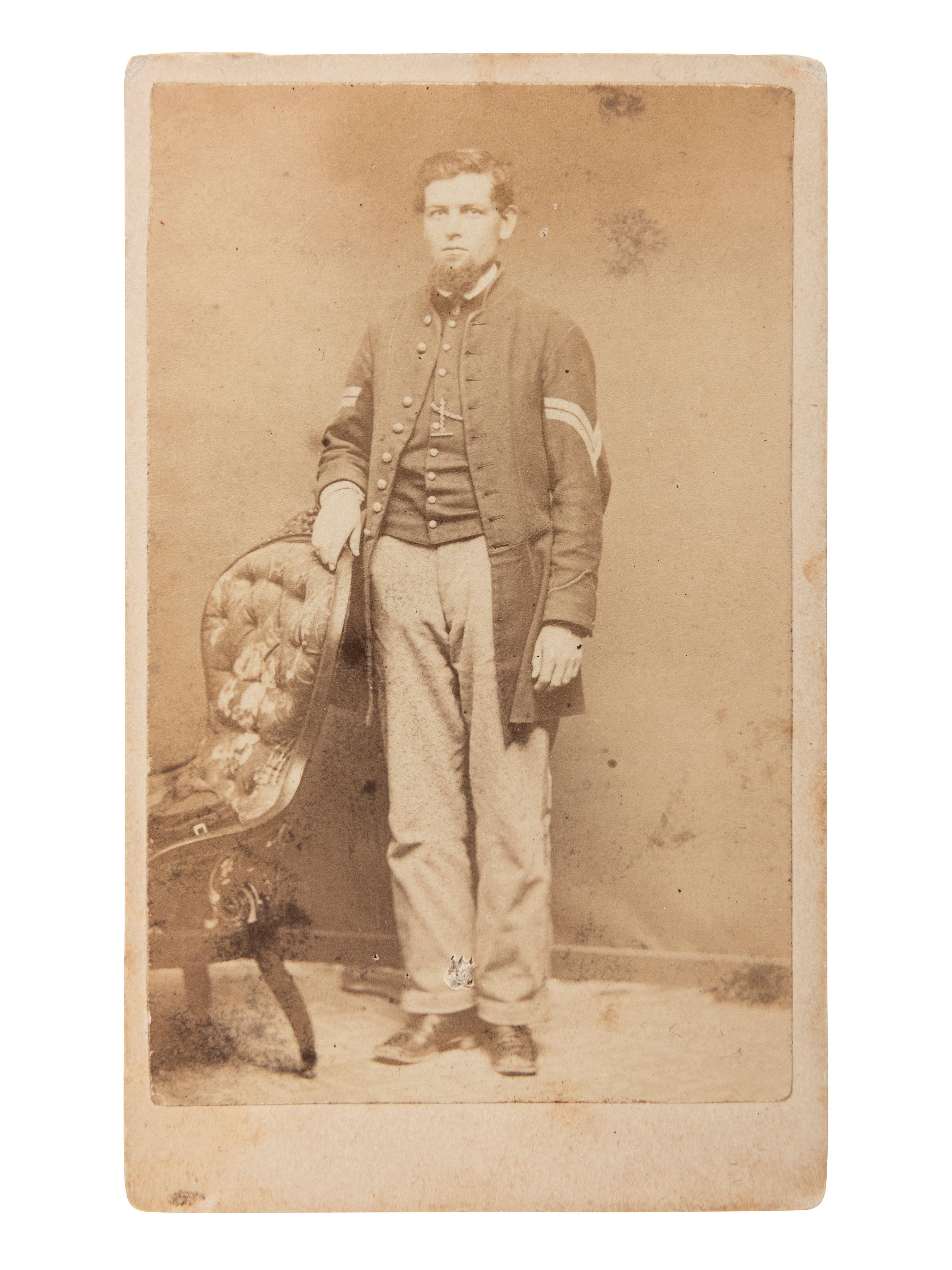 [CIVIL WAR]. A group of 5 items identified to Private Reuben Morris (3), 4th Iowa Cavalry, and John Spence, 24th Kentucky Infy., DOW, incl. photographs and documents.