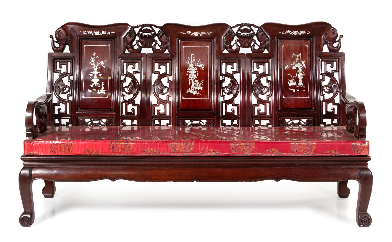 A Set of Three Chinese Export Mother-of-Pearl Inlaid Hongmu Furniture