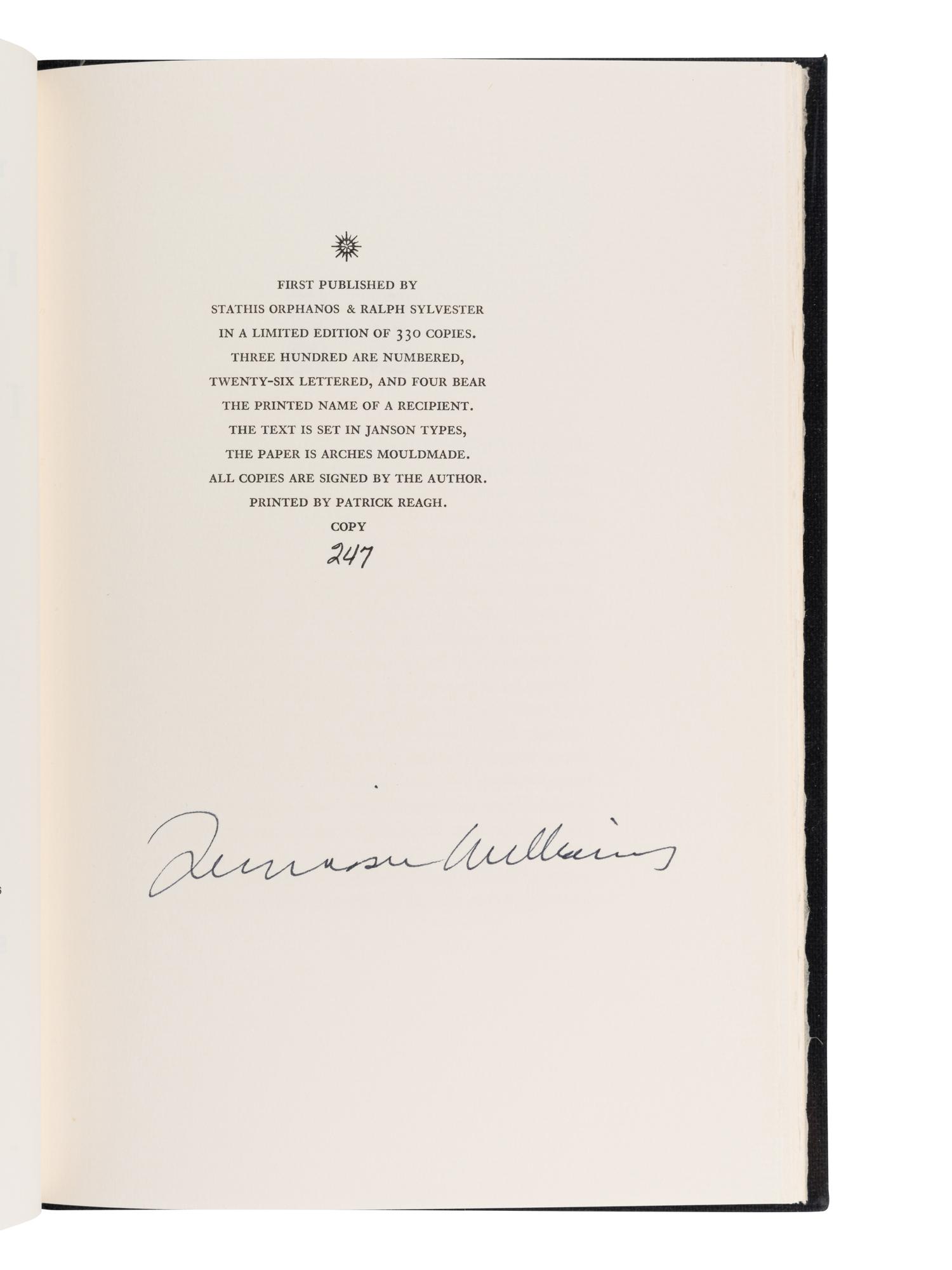 WILLIAMS, Tennessee (1911-1983). Moise and the World of Reason. New York: Simon & Schuster, 1975.