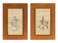 Two Chinese Ink and Color on Paintings Depicting Taoist Immortals