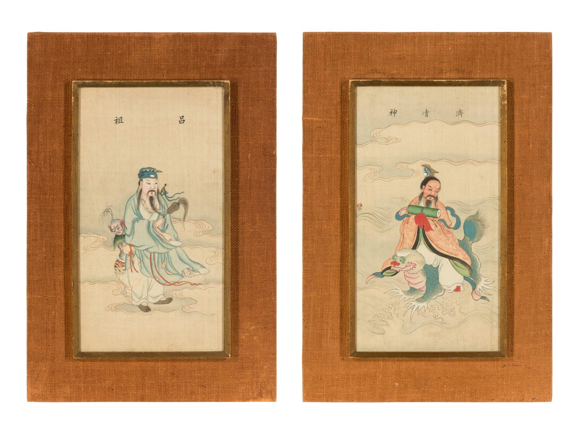 Two Chinese Ink and Color on Paintings Depicting Taoist Immortals