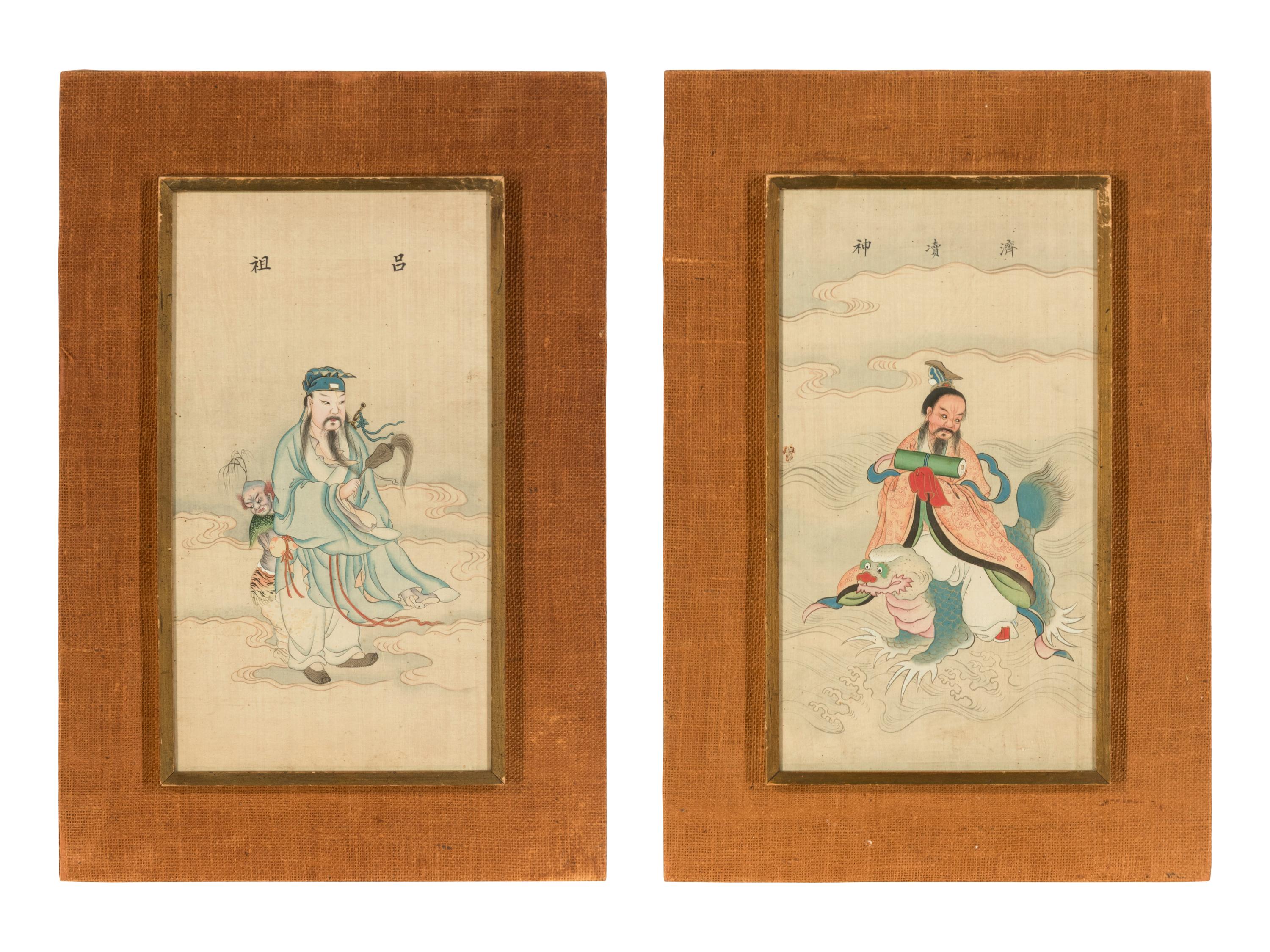 Two Chinese Ink and Color on Paintings Depicting Taoist Immortals