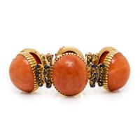 Coral, Sapphire, and Yellow Gold Bracelet