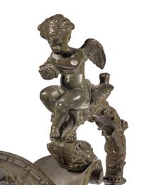 A Pair of Neoclassical Patinated Bronze Ewers with Bacchic Putti