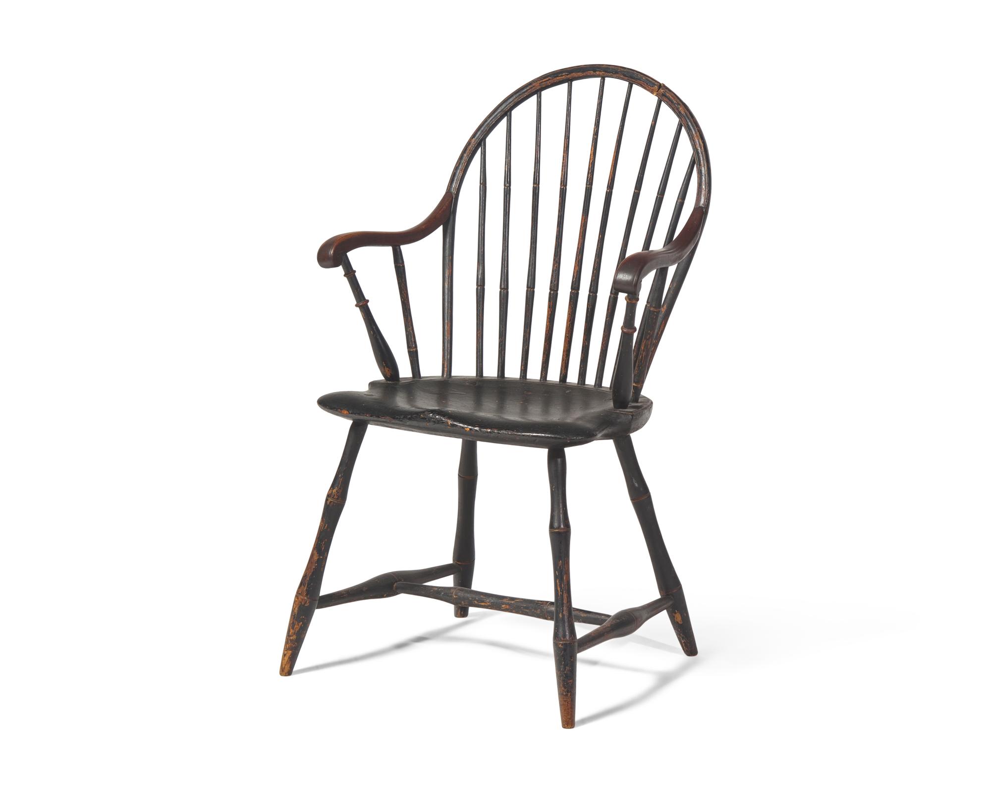 A Windsor Black-Painted Hoop-Back Armchair