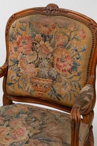 A Set of Four Louis XV Beechwood Fauteuils with Tapestry Upholstery
