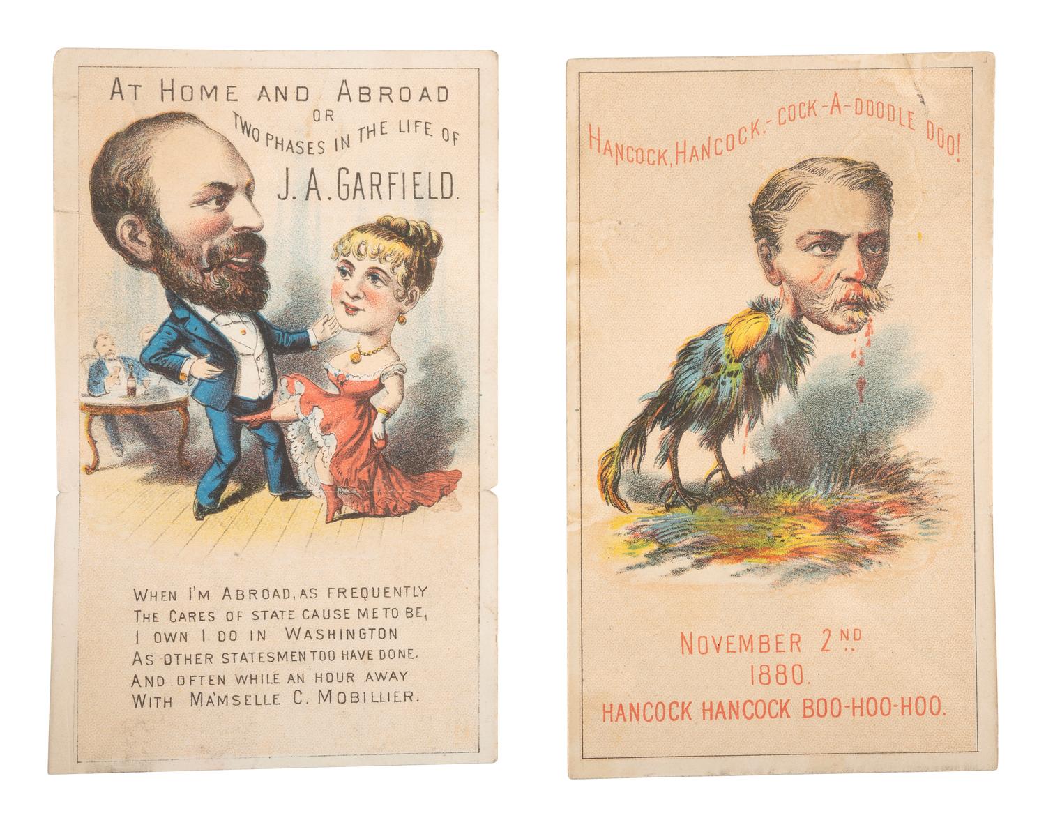 [1880 ELECTION]. A pair of James A. Garfield and Winfield S. Hancock metamorphic cards. New York: George H. Hanks, 1880.