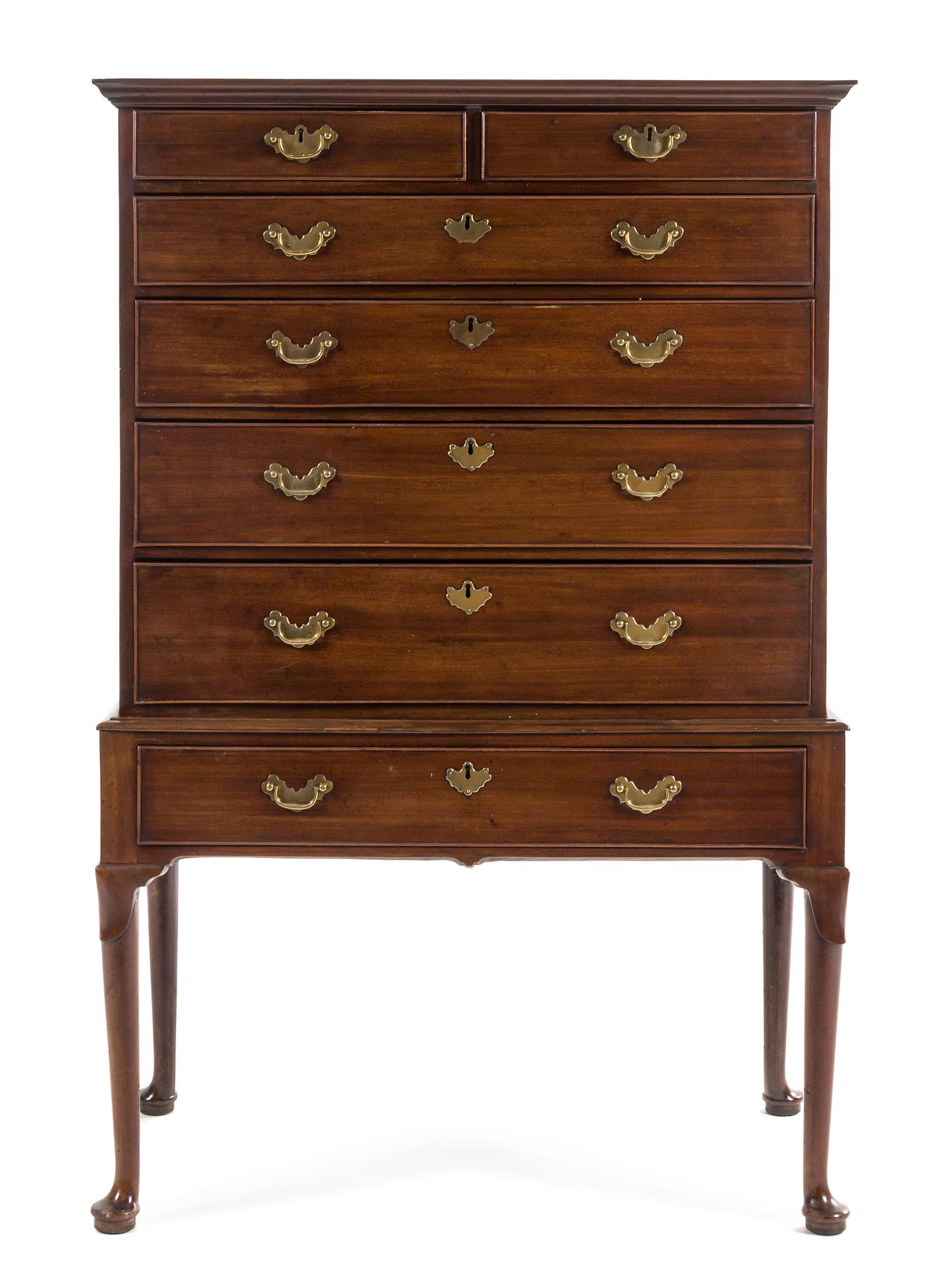 A George II Mahogany Chest on Stand Height 63 1/4 x width 41 1/2 x depth 23 1/4 inches. — MID-18TH CENTURY