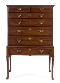 A George II Mahogany Chest on Stand Height 63 1/4 x width 41 1/2 x depth 23 1/4 inches. — MID-18TH CENTURY