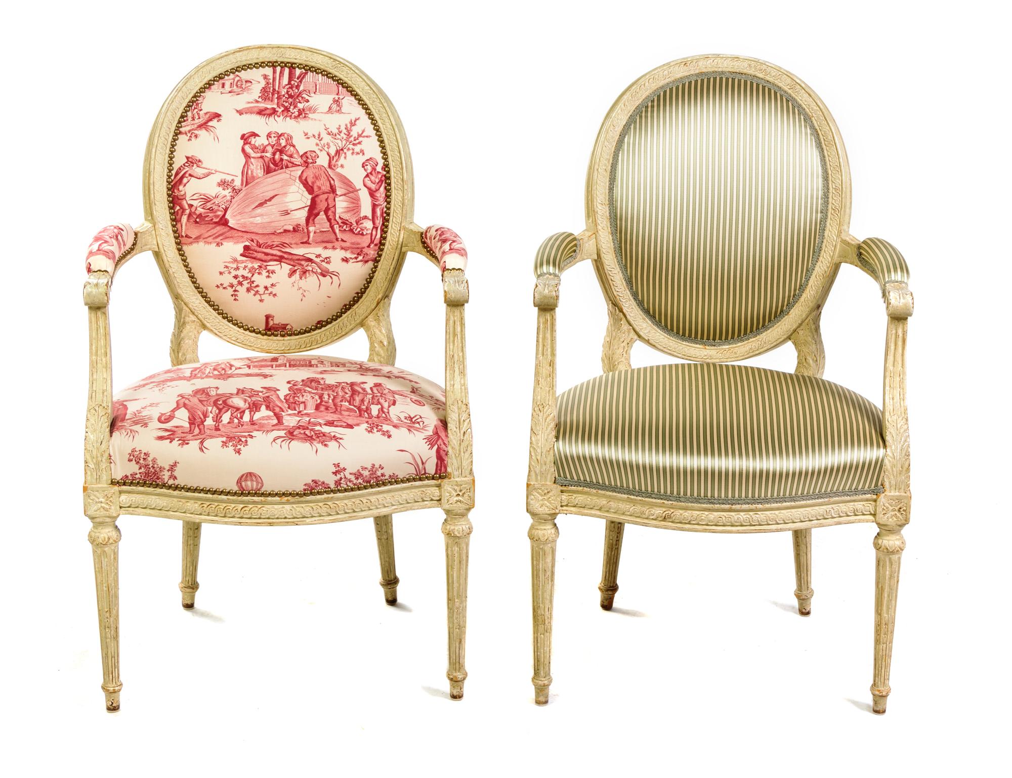 A Pair of Louis XVI Style Painted Fauteuils Height 37 1/2 inches. — 20TH CENTURY