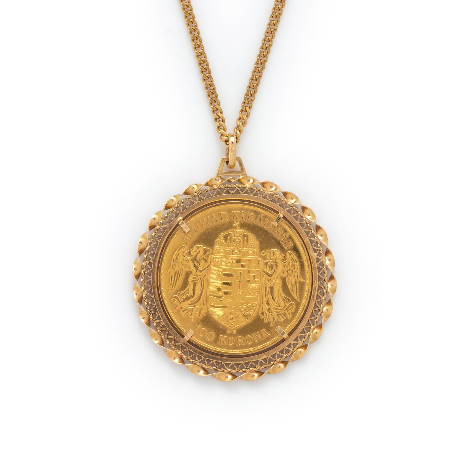 YELLOW GOLD $100 KORONA COIN PENDANT/NECKLACE