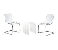 A Set of Three Contemporary Acrylic Nesting Tables and a Pair of Similar Side Chairs