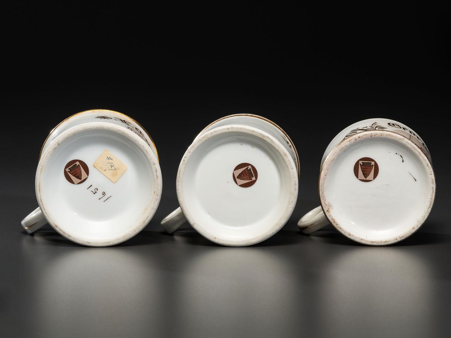 Three Carpentry Related Porcelain Occupational Shaving Mugs