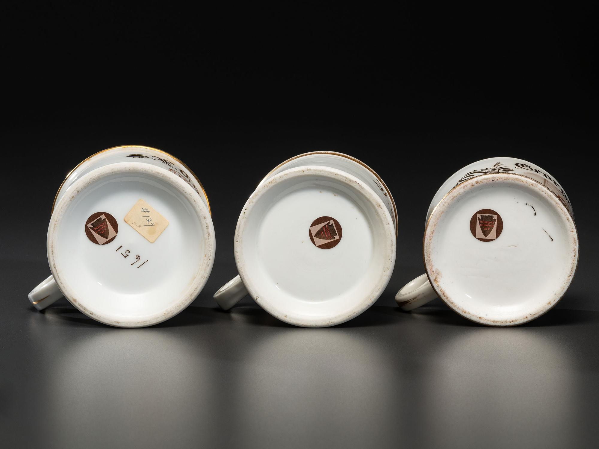 Three Carpentry Related Porcelain Occupational Shaving Mugs