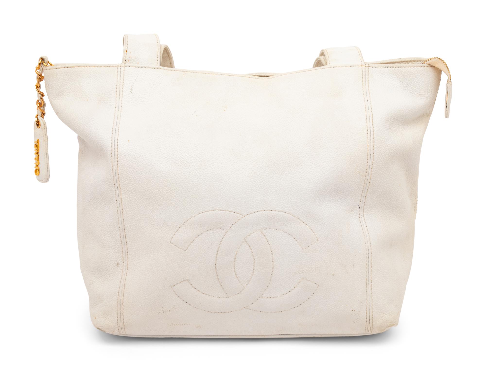 Chanel, White Leather Handbag & Silk Scarf