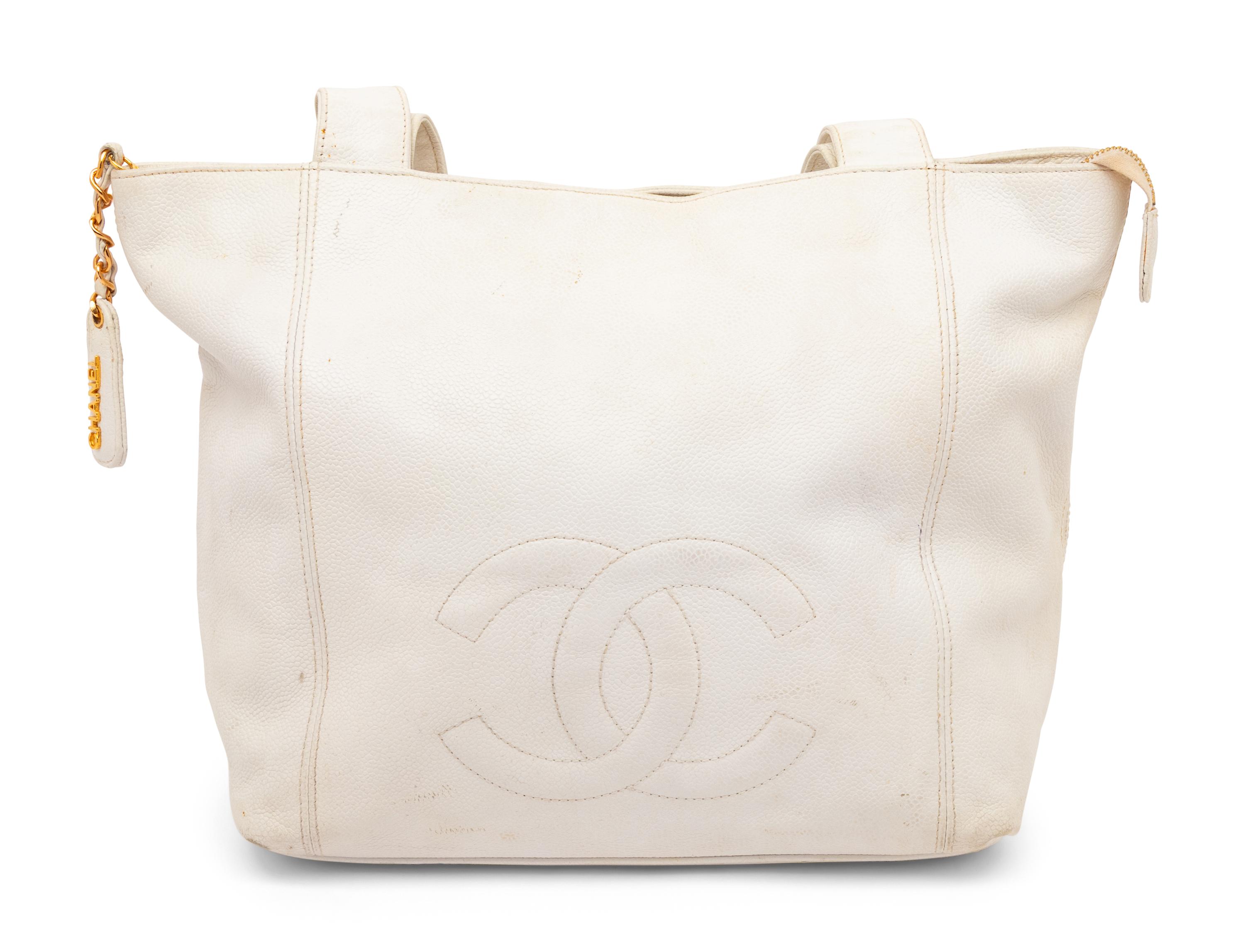 Chanel, White Leather Handbag & Silk Scarf