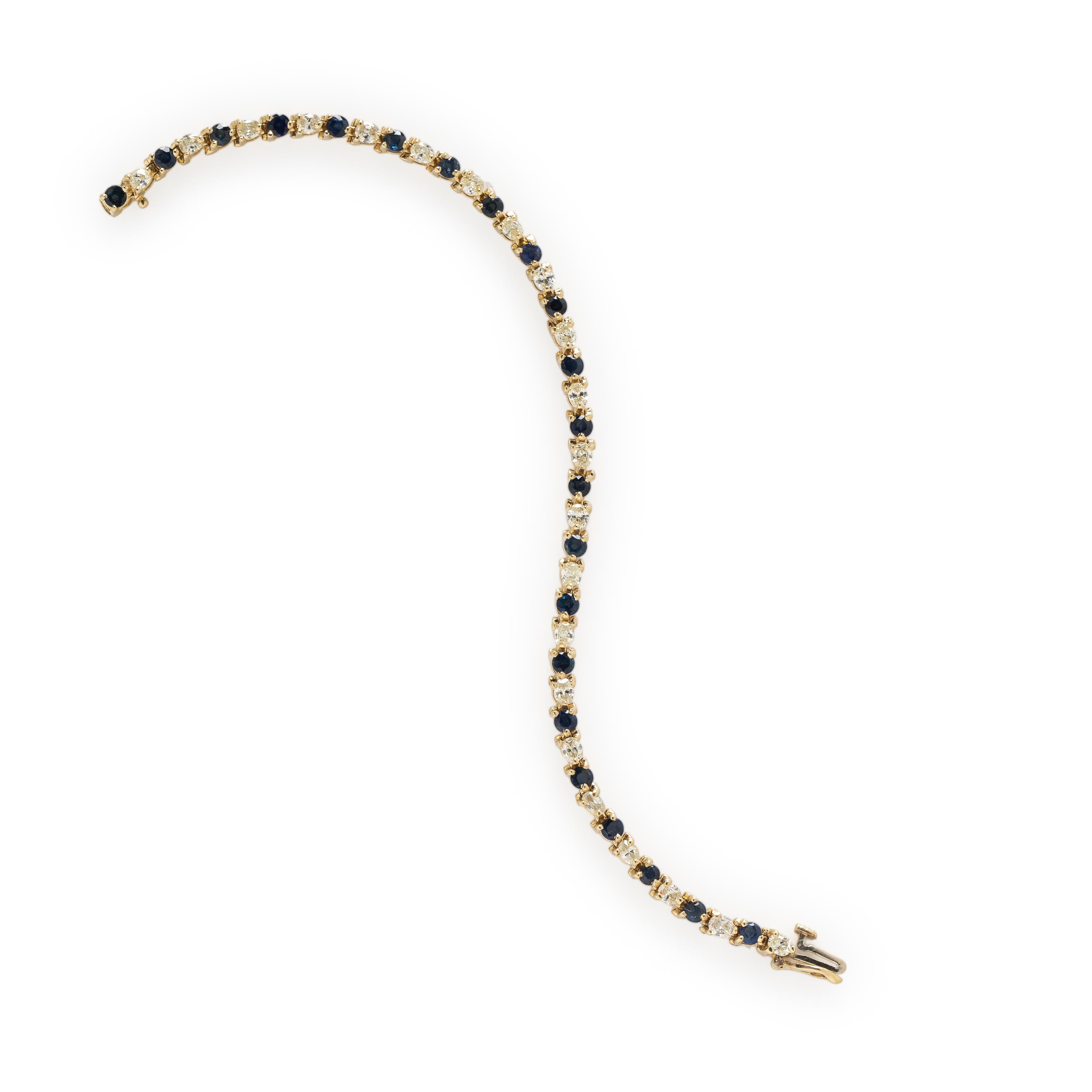 Diamond, Sapphire, and Yellow Gold Line Bracelet