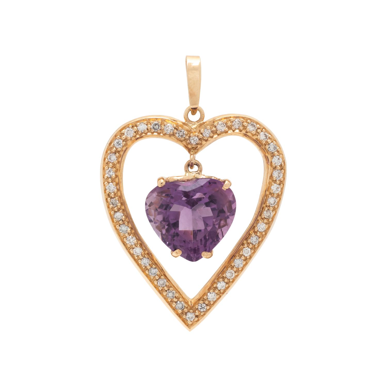 AMETHYST AND DIAMOND HEART PENDANT