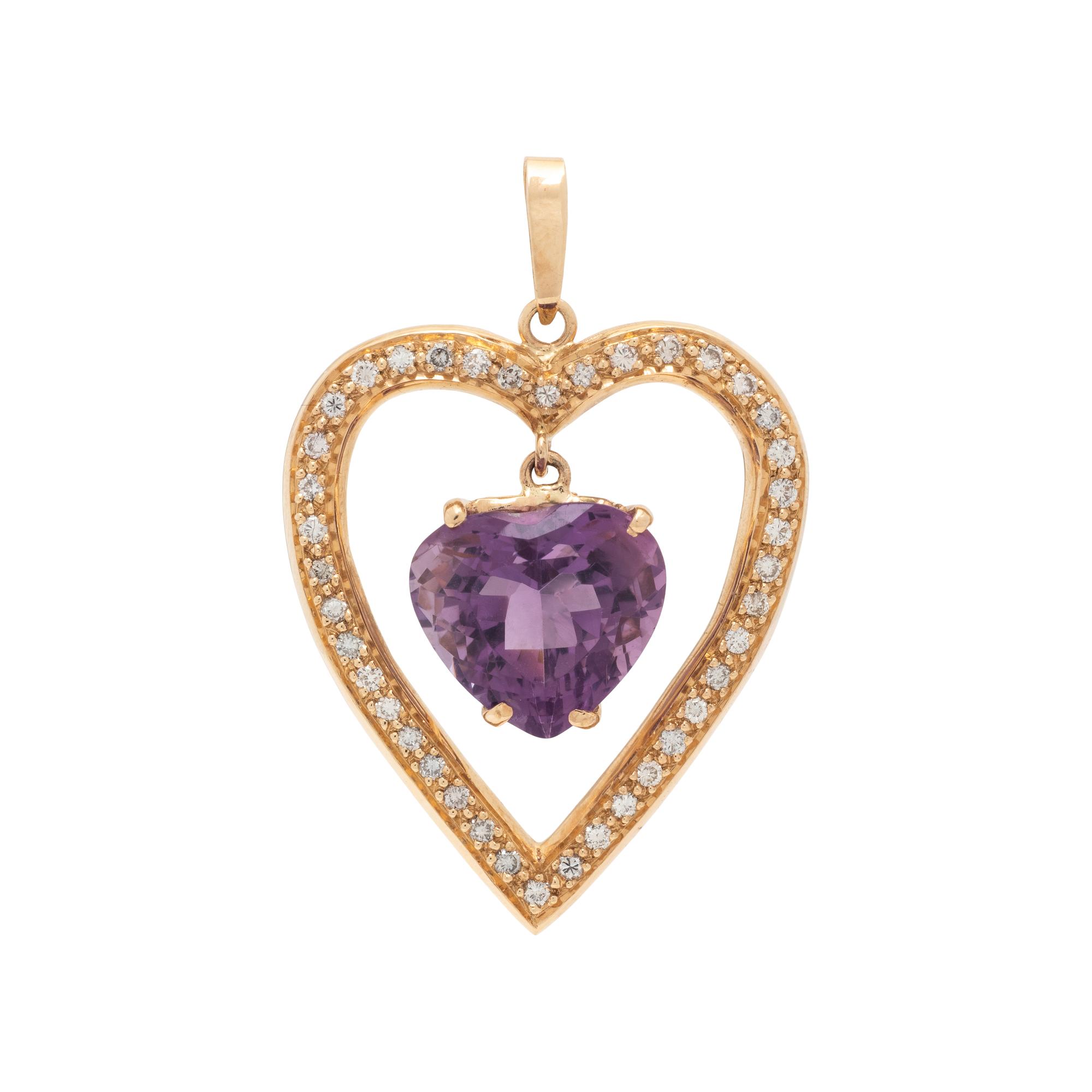 AMETHYST AND DIAMOND HEART PENDANT