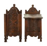 A Pair of French Provincial Walnut Hanging Salt Boxes