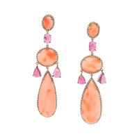 CORAL, PINK TOURMALINE AND DIAMOND EARRINGS