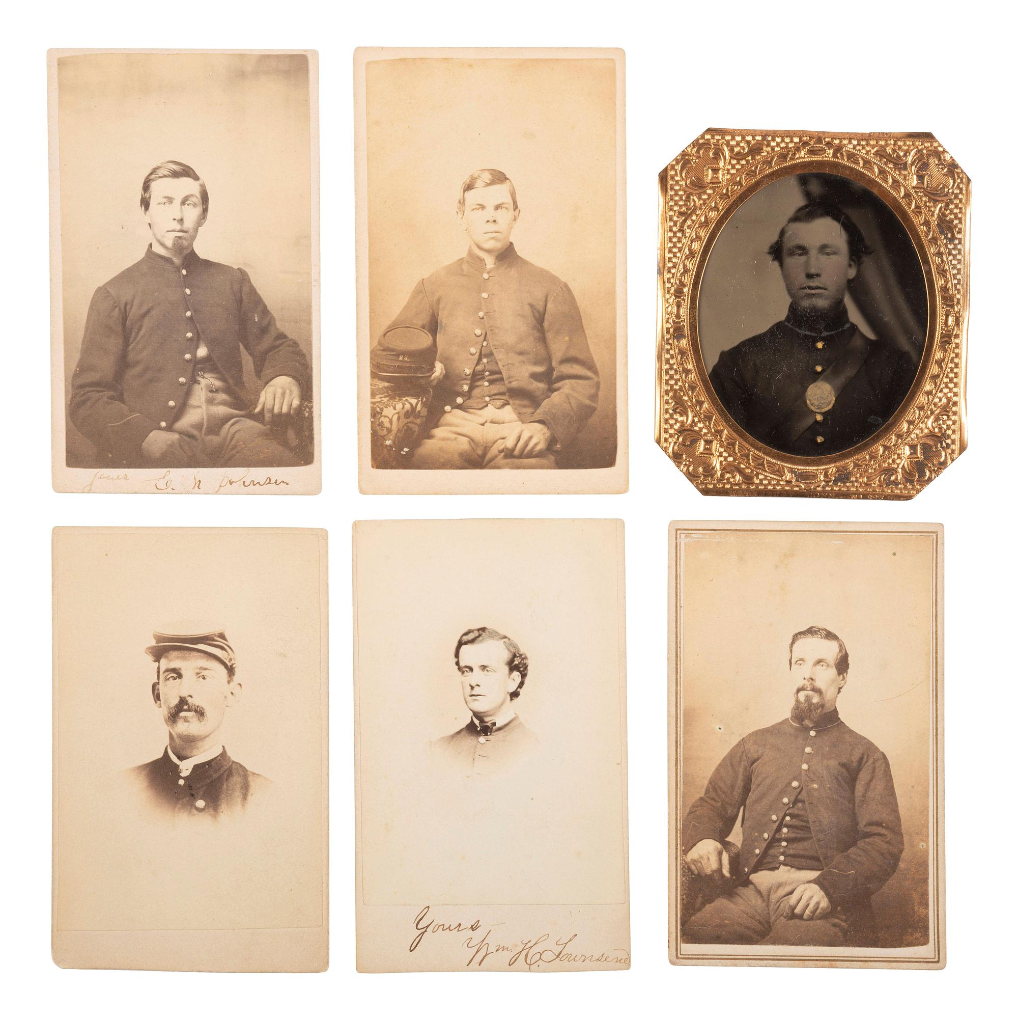 [CIVIL WAR]. 23rd Massachusetts Infantry grouping including mucket, flag remnants, flag finial, and photographs.