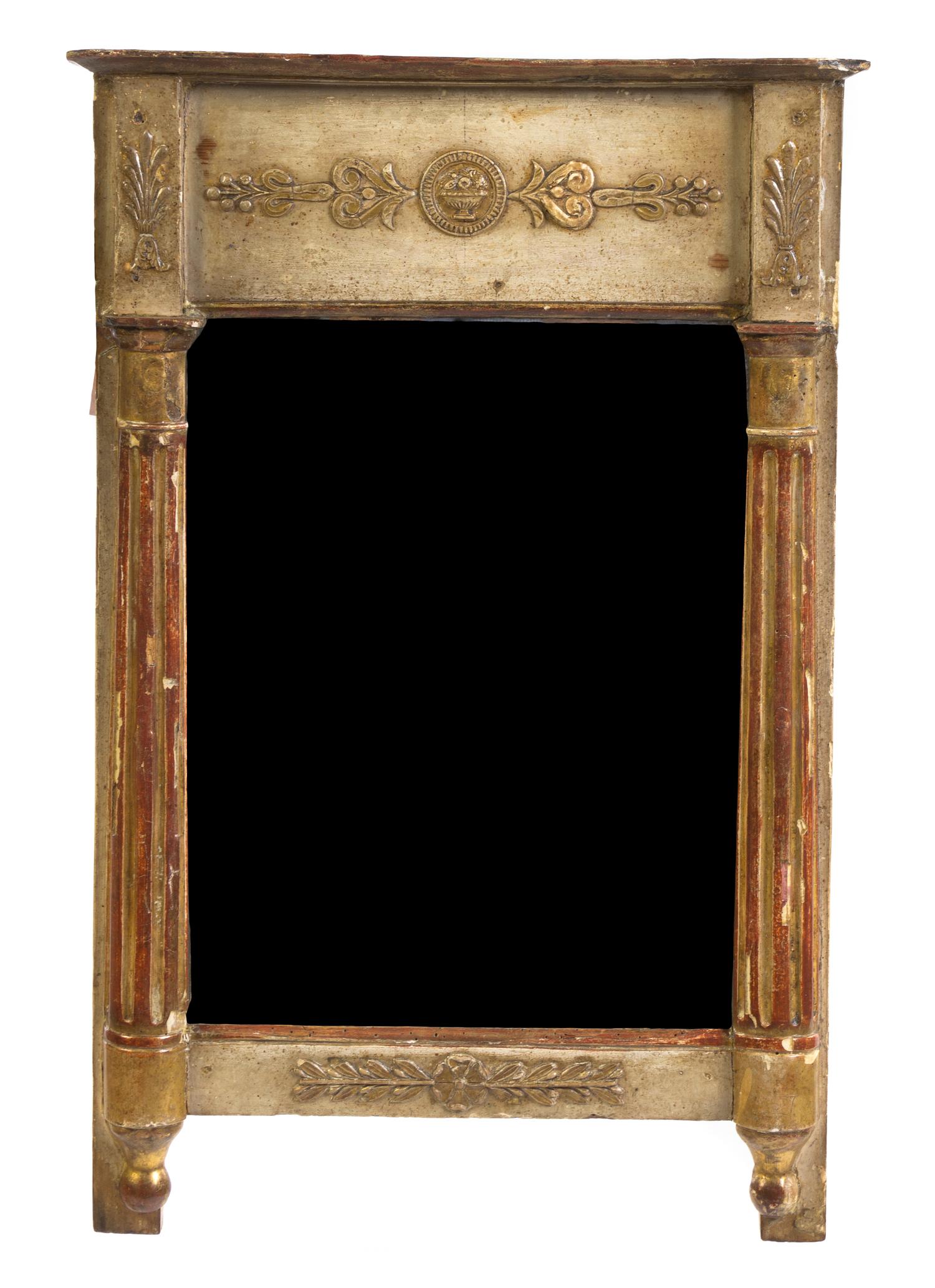 A Louis XVI Painted Tablet Mirror, Height 24 x width 25 inches.