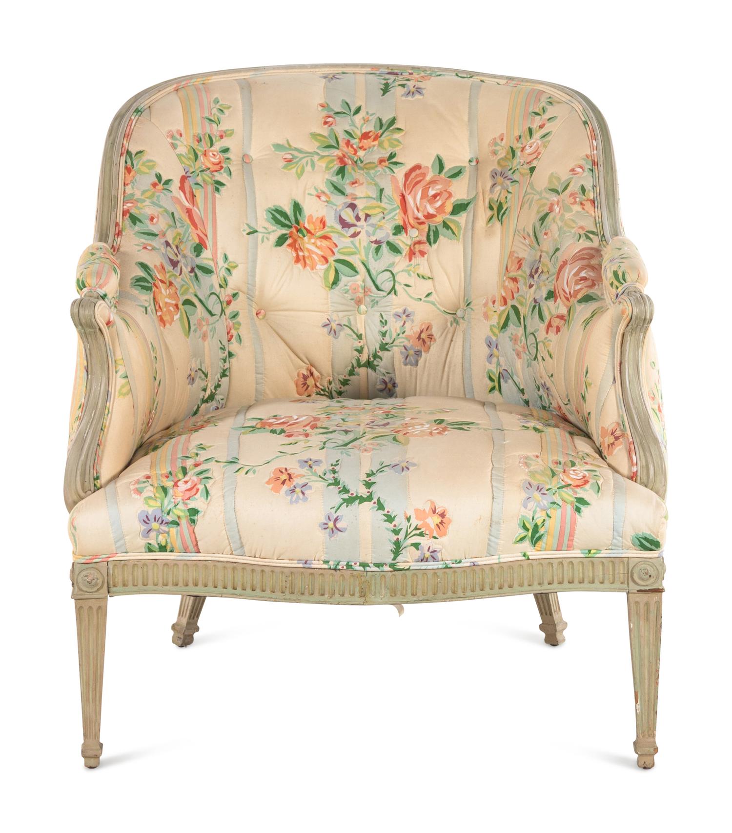 A Louis XVI Style Gray-Painted Bergère