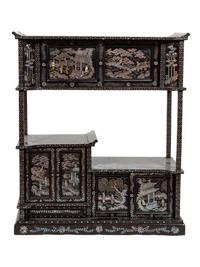 An Asian Black Laquer and Mother-of-Pearl Inlay Small Etagere