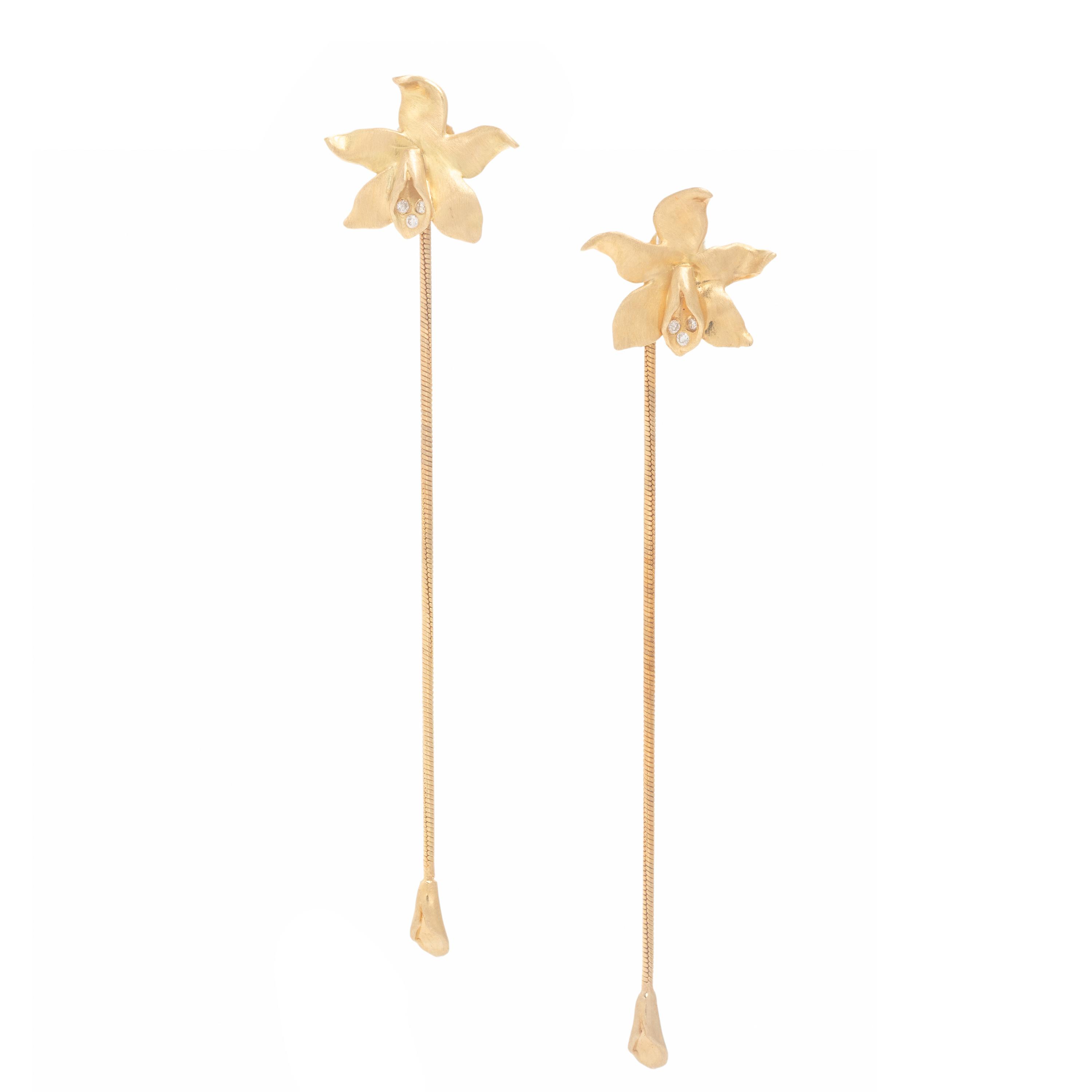Yellow Gold and Diamond Flower Earrings