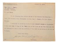 WASHINGTON, Booker T. (1856-1915). TLS to Mary H. Chapin (1847-1935), Tuskegee, AL, 22 January 1915.