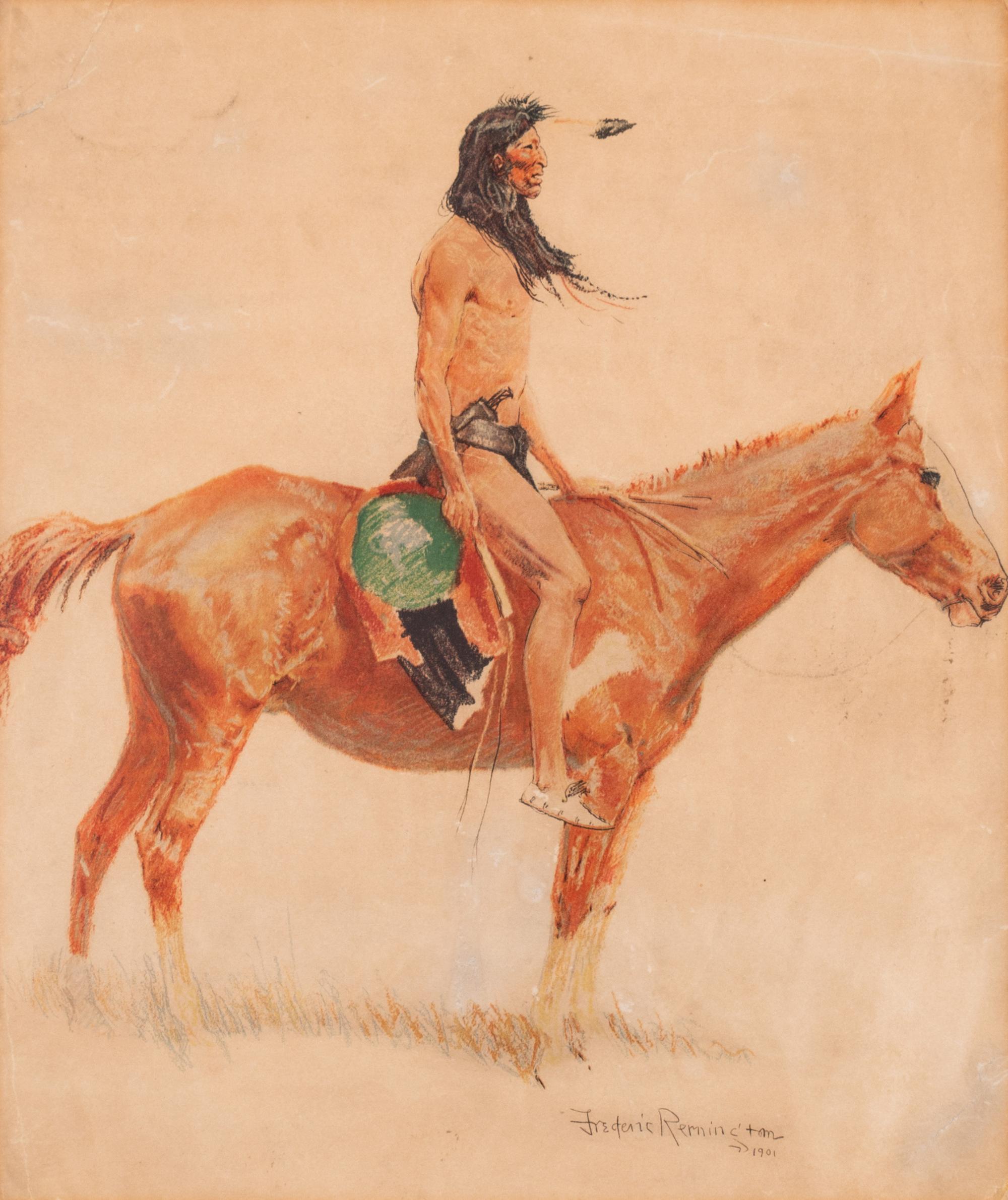 Collection of Prints, Posters and Postcards, including A Bunch of Buckskins portfolio cover, 18 reproductions of original Remington paintings and two original pages from A Bunch of Buckskins