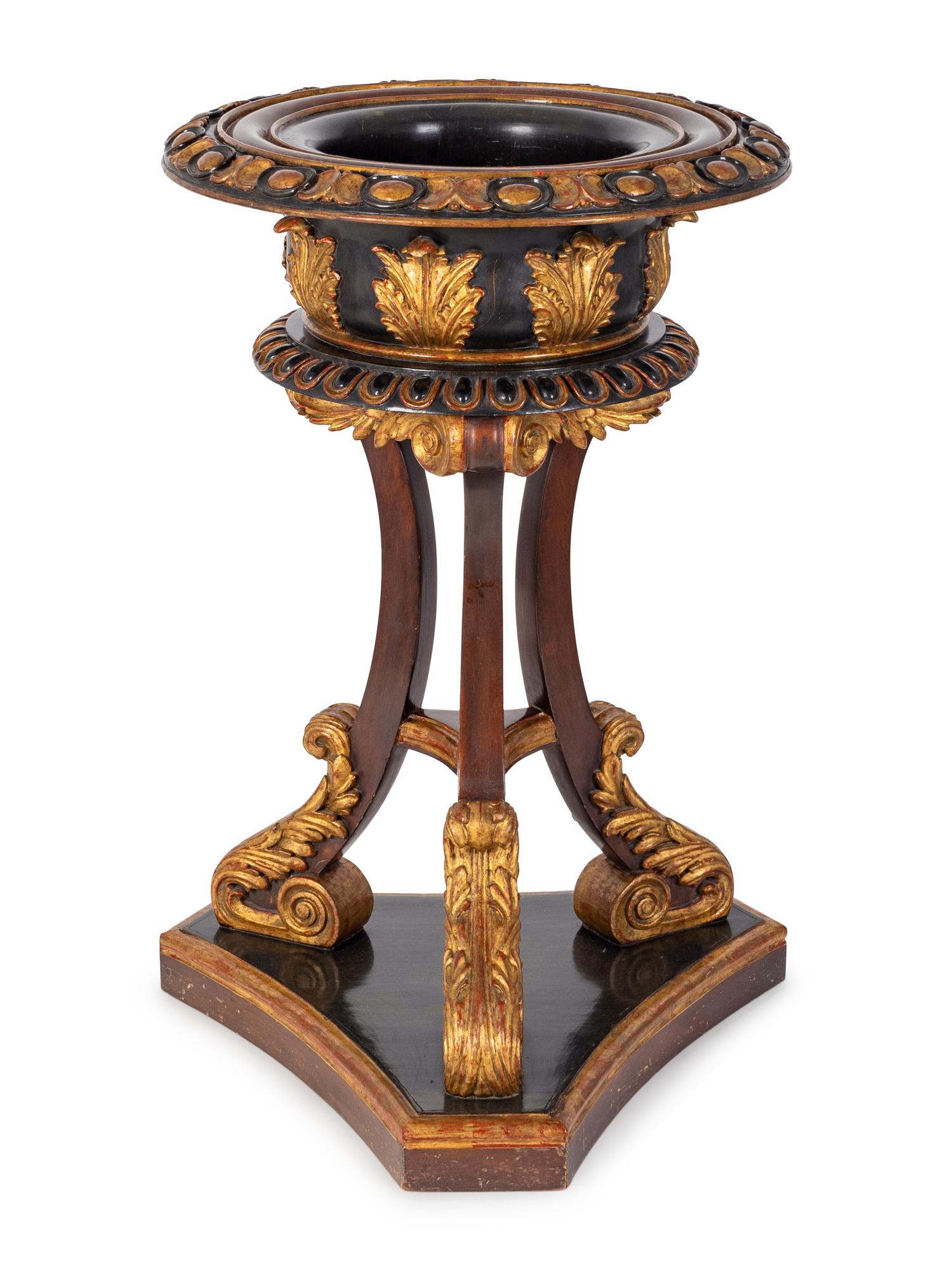 A Regency Style Parcel-Gilt and Ebonized Mahogany Jardiniere — IN THE STYLE OF WILLIAM TROTTER, 20TH CENTURY