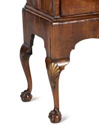 A George II Shell-Carved and Parcel Gilt Walnut-Veneered Chest-on-Stand