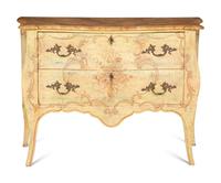 A Venetian Style Painted Faux Marble-Top Bombé Commode