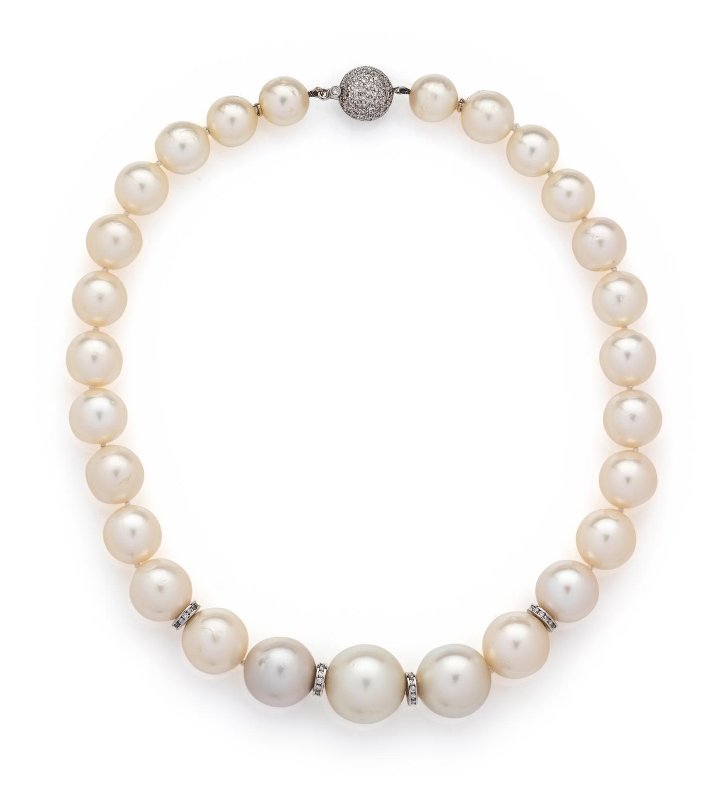 CULTURED SOUTH SEA PEARL AND DIAMOND NECKLACE